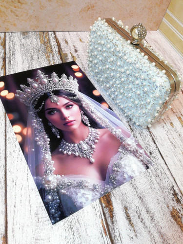 کیف زنانه مجلسی دستدوز جنس پارچه تور مرواریدی (جسمیکو)