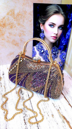 کیف زنانه مجلسی دستدوز جنس پارچه تور جواهر دوزی