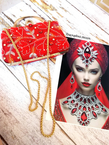 کیف زنانه مجلسی دستدوز جنس پارچه تور گل برجسته