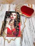 کیف مجلسی و کلاچ زنانه دست دوز_ مدل نورا قرمز_ مخمل اعلا براق