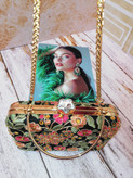 کیف مجلسی و کلاچ زنانه دست دوز_ مدل گل بهار_ حریر گل برجسته سرمه دوزی شده