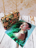 کیف مجلسی و کلاچ زنانه دست دوز_ مدل گل بهار_ حریر گل برجسته سرمه دوزی شده
