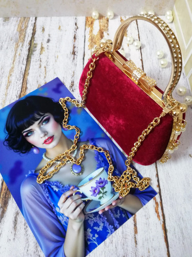 کیف دخترانه مجلسی دست دوز جنس پارچه مخمل