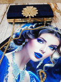 کیف مجلسی و کلاچ زنانه دست دوز_ مدل داوین سورمه ای_ مخمل اعلا براق سورمه ای