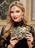 کیف مجلسی و کلاچ زنانه دست دوز_ مدل کبرا_ مخمل اعلا زرکوب طرح پوست مار