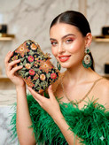 کیف مجلسی و کلاچ زنانه دست دوز_ مدل گل بهار_ حریر گل برجسته سرمه دوزی شده