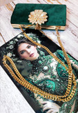 کیف مجلسی و کلاچ زنانه دست دوز_ مدل داوین سبز_ مخمل اعلا براق سبز