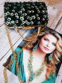 کیف مجلسی و کلاچ زنانه دست دوز_ مدل زمرد آناهیتا_ تور فول دیزاین شده با پولک و سنگ کریستالی