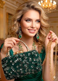 کیف مجلسی و کلاچ زنانه دست دوز_ مدل زمرد آناهیتا_ تور فول دیزاین شده با پولک و سنگ کریستالی