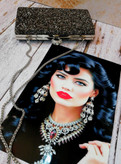 کیف مجلسی و کلاچ زنانه دست دوز_ مدل ستاره شب_ نگین لواشکی زغالی