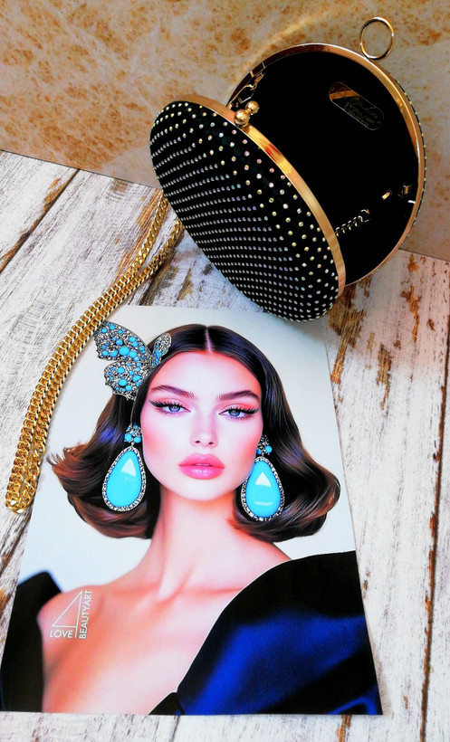 کیف مجلسی و کلاچ زنانه دست دوز_ مدل گرد هفت رنگ_ تور فول نگین