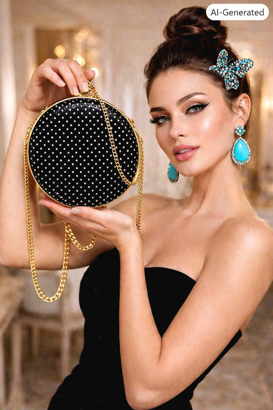 کیف مجلسی و کلاچ زنانه دست دوز_ مدل گرد هفت رنگ_ تور فول نگین