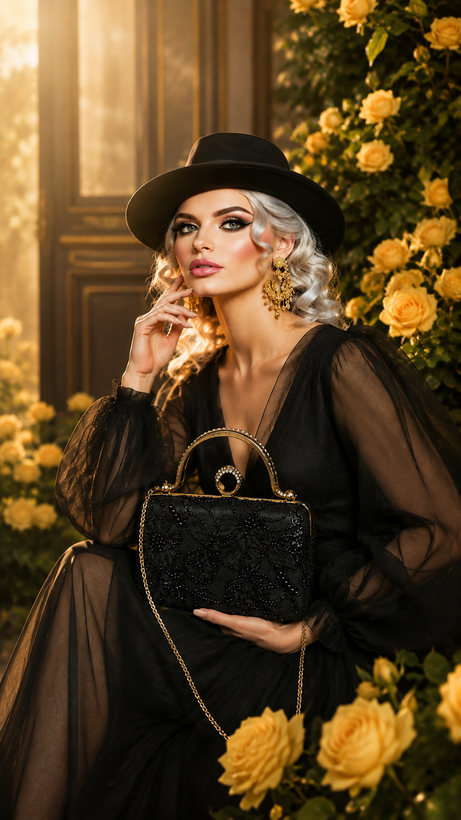 کیف مجلسی و کلاچ زنانه دست دوز_ مدل آدلیا_ تور گل برجسته روباندوزی کار شده با منجوق و مروارید و پولک