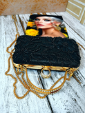 کیف مجلسی و کلاچ زنانه دست دوز_ مدل آدلیا_ تور گل برجسته روباندوزی کار شده با منجوق و مروارید و پولک