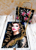 کیف مجلسی و کلاچ زنانه دست دوز_ مدل گیسو_ تور گلدوزی شده کار شده با سنگ ملیله منجوق پولک