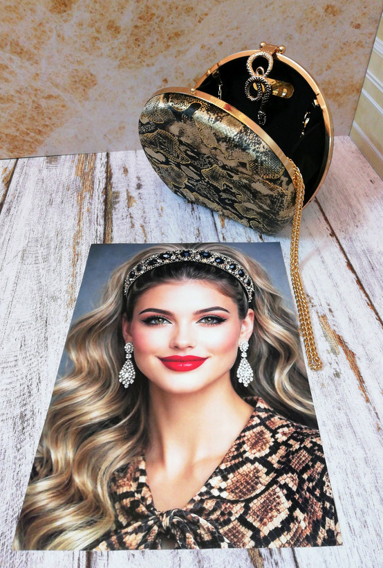 کیف مجلسی و کلاچ زنانه دست دوز_ مدل پایتون_ مخمل اعلا زرکوب طرح پوست مار