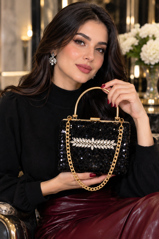 کیف مجلسی و کلاچ زنانه دست دوز_ مدل نور دخت_ مخمل اعلا پولک دوزی شده