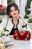 کیف مجلسی و کلاچ زنانه دست دوز_ مدل الماس نشان چری_ مخمل آلبالویی اعلا