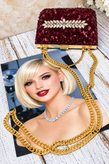 کیف مجلسی و کلاچ زنانه دست دوز_ مدل نور دخت(آلبالویی)_ مخمل اعلا پولک دوزی شده