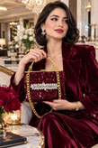 کیف مجلسی و کلاچ زنانه دست دوز_ مدل نور دخت(آلبالویی)_ مخمل اعلا پولک دوزی شده